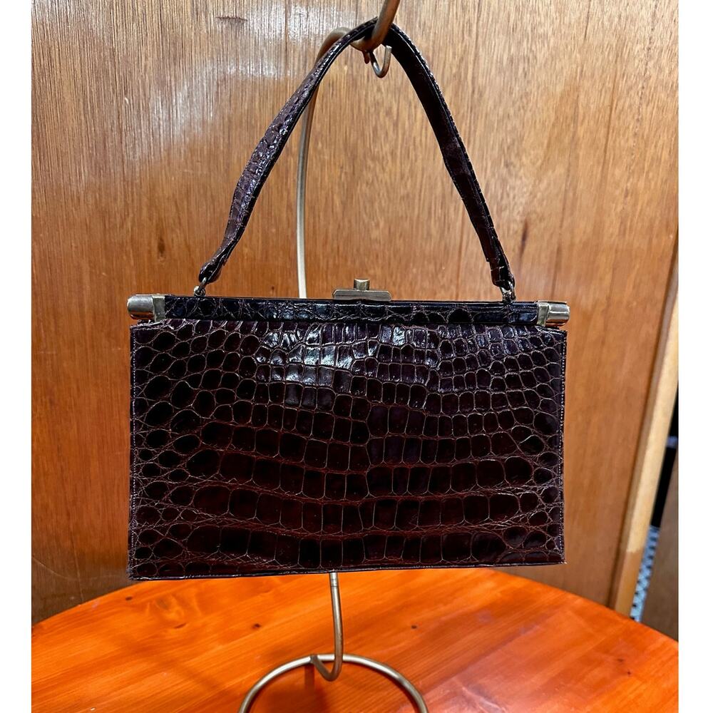 Vintage Bellestone Brown Alligator Frame Bag and Matching Wallet